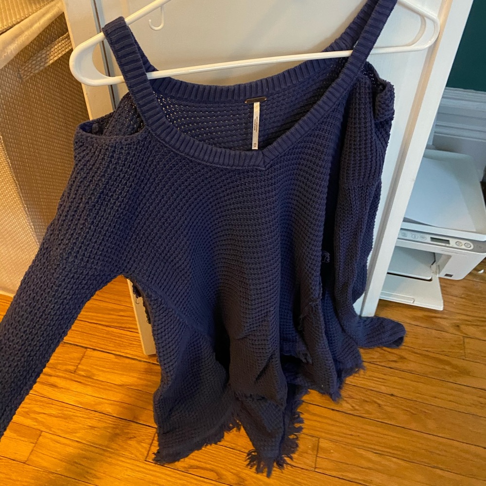 Free People cold shoulder, distressed sweater